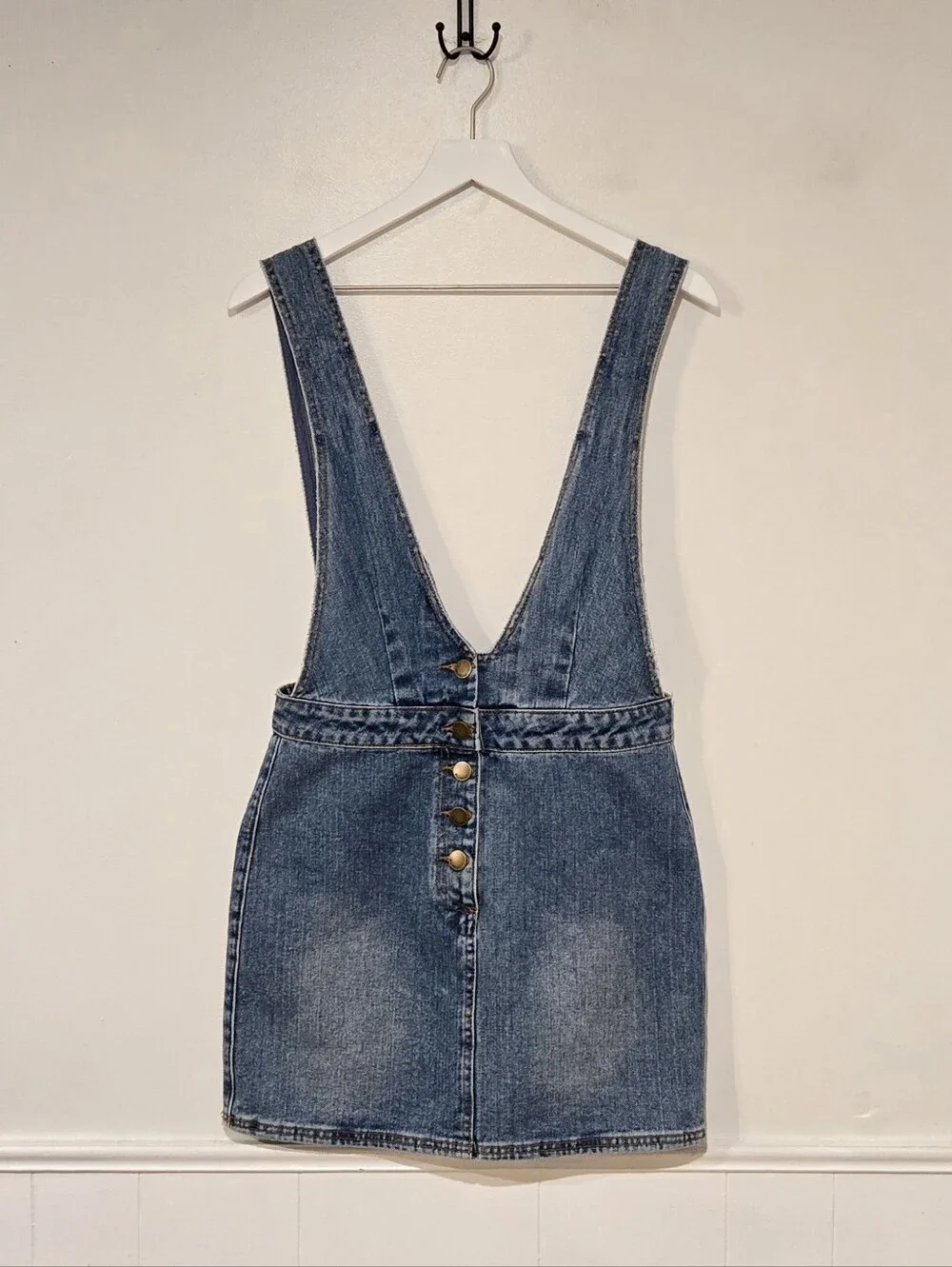 Billabong Denim Overall Mini Dress Blue Cotton Denim Jumper Size Medium - Picture 3 of 7